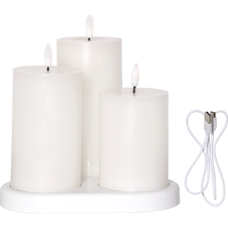 LED Pillar Candle 3 pack Flamme Charge